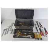 Toolbox: crescent wrenches, screwdrivers, utility