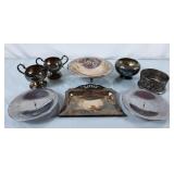 Silver Plate Footed Bowl, Cream & Sugar, Candle
