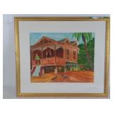 This framed batik artwork depicts a traditional