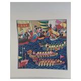 Print depicts a vibrant dragon boat festival