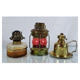 Trio of Brass & Glass Lanterns