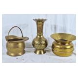 Brass vase, spittoon, and small coal scuttle