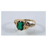 10K Gold Green Gem Stone Ring - Sz 4