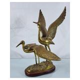 Vintage Brass Bird Statue Mounted on Wood Base -