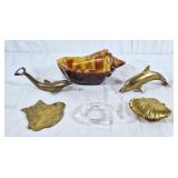 Brass dolphin, shell decor, dolphin bottle