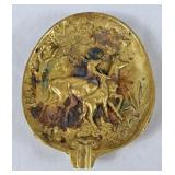Vintage Solid Brass Deer in the Forest Ashtray