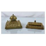 Vintage Brass Inkwell & Business Card Holder