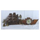 Lot of various ship items, shop Clock, brass ship