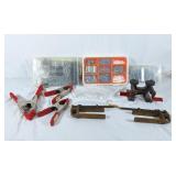 Clips, assorted small hardware, safety glasses,