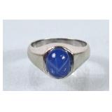 10Kt White Gold Ring w/Blue Star Sapphire Stone -