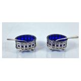 Vintage Sterling Silver Salt Cellars w/Cobalt