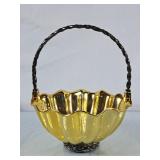 Heavy Brass Decorative Basket - 9"H
