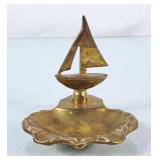 Vintage Solid Brass Sailboat Ashtray
