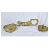 Brass heart shaped jewelry dish, ring holder, and
