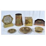 Vintage brass engraved trinket dishes, mug with