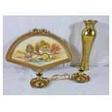 Brass candle holders, brass vase, and