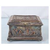 Heavy Antique Jewelry Casket w/Repousse Scenes