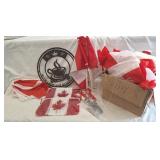 Canada flag merch and metal coffee sign