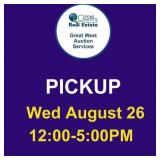 Pickup is Wednesday August 26, 12:00-5:00PM