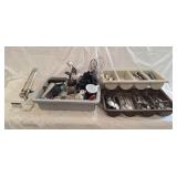 Assorted cutlery, kitchen utensils, etc