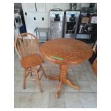 Solid Oak Round Pub Table & Swivel Chair -