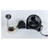 Vintage mighty-light and 2 table top fans