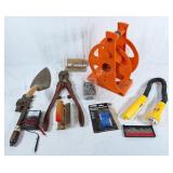 Bolt cutters, pipe wrench, grip light, hose reel,