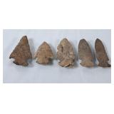 Five Vintage Stone Arrowheads