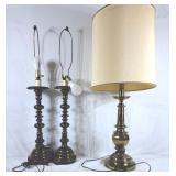 Lot of three brass lamps, set of two 36" and