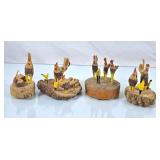 Vintage Folk Art Handcarved Chickens & Roosters