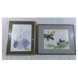 Watercolor painting featuring blue and purple