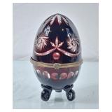 Ruby Red Cut to Clear Crystal Egg Shaped Trinket
