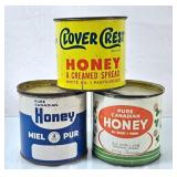 Trio of Vintage 4lb Honey Tins - Clover Crest &