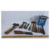 Lot of wooden handle tools and a set of arch