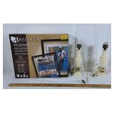 Lot of pictures frames and two quartz lamps