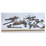 Lot of old wooden handle tools. Screwdrivers,