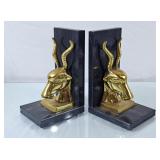 Heavy Marble & Brass Antelope Bookends