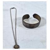 Sterling cuff bracelet and sterling pendant on