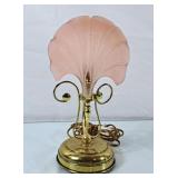 Frosted Pink Glass Clam Shell Light w/Brass Base