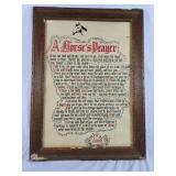 A horses prayer print in old wooden frame.