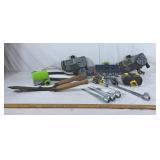 Lot of garden items, sprinklers, trimmers, hose