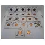 Twenty Two U.S.A. Pennies. Various Years Between