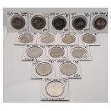 Fifteen Canada One Dollar Coins. Various Years