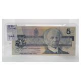 Choice Uncirculated 1986 Canada Five Dollar Bill