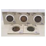 1899, 1900 (2), 1901 and 1902 Canada Pennies