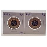 Pair of 2024 Canada Two Dollar Coins Celebrating
