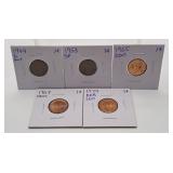 1949, 1953, 1965, 1967 and 1979 Canada Pennies