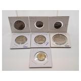 Six Mexico Coins and One Guatemala Coin. Various