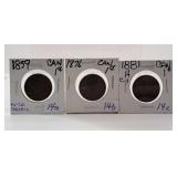 1859, 1876 and 1881 Canada Pennies