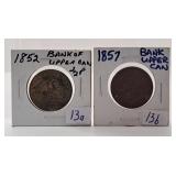 1852 and 1857 Bank of Upper Canada Half Pennies
